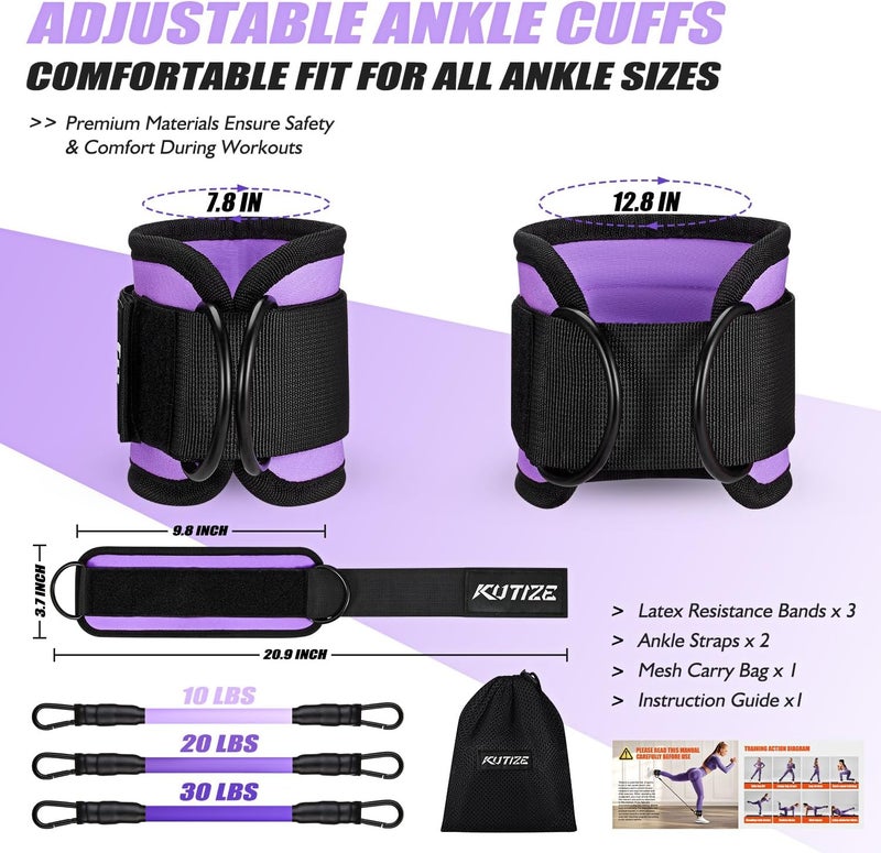 KUTIZE Ankle Resistance Bands with Cuffs for Women & Men - 3-Level Adjustable Leg & Glute Workout Equipment, Portable Home Gym Exercise Bands for Kickbacks, Hip Thrusts, Yoga, Strength Training - Image 5